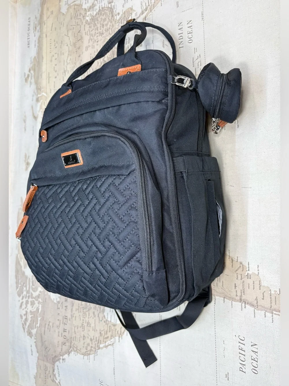 BabbleRoo Black Diaper Bag Backpack Changing Pad Pacifier Case Multi Pocket Baby